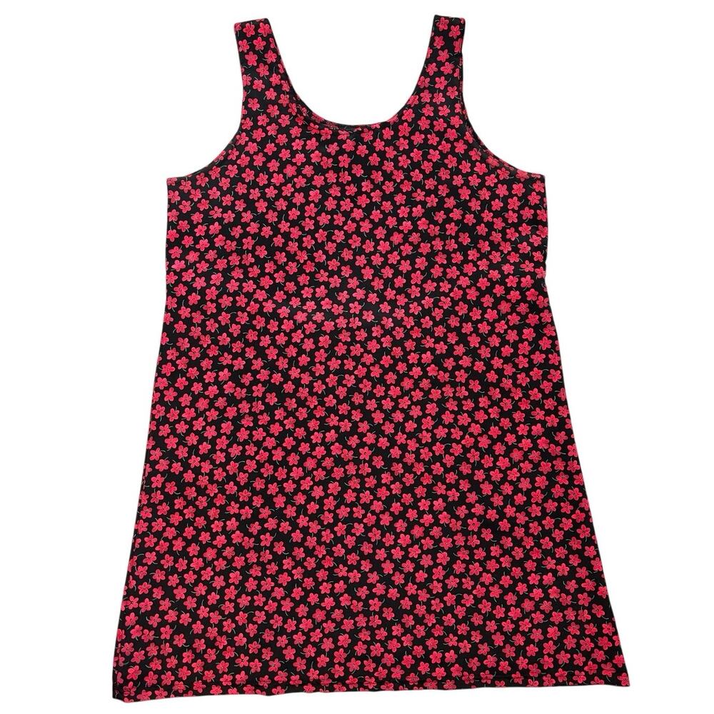 Rich's Sportswear Vintage 90s Black Red Floral Print Mini Dress Size Large